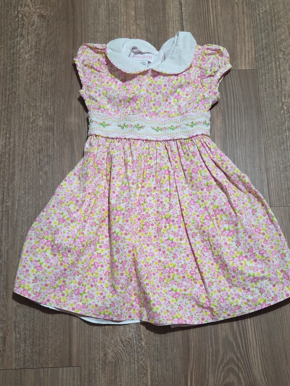 Girls Bonnie Jean Pink Floral Dress with Peter Pan Collar